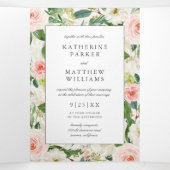 Schöne Blumen-Rahmen All-in-One Hochzeit Dreifach Gefaltete Einladung (Innenseite Mitte)