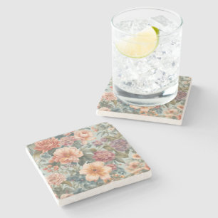Schöne Blumen Vintage-Blumenmalerei Steinuntersetzer