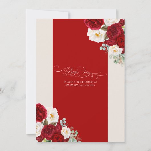 Schöne Blumenblüten Rot & Weiß Quinceanera Einladung (Rückseite)