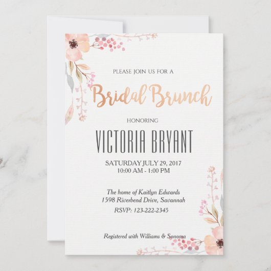 Schöne Blumenbräuner Brunch Einladung (Vorderseite)