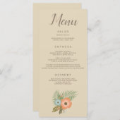 Schöne Blumendekoration auf Beige Hintergrund Menükarte (Vorne/Hinten)