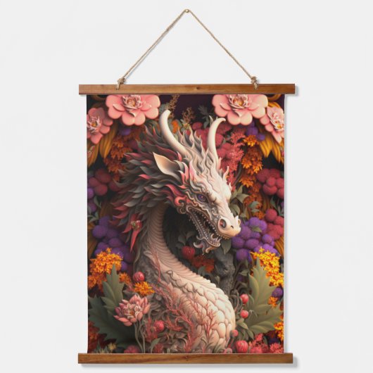 Schöne Blumendragons Wandteppich Mit Holzrahmen (Vorderseite 3)