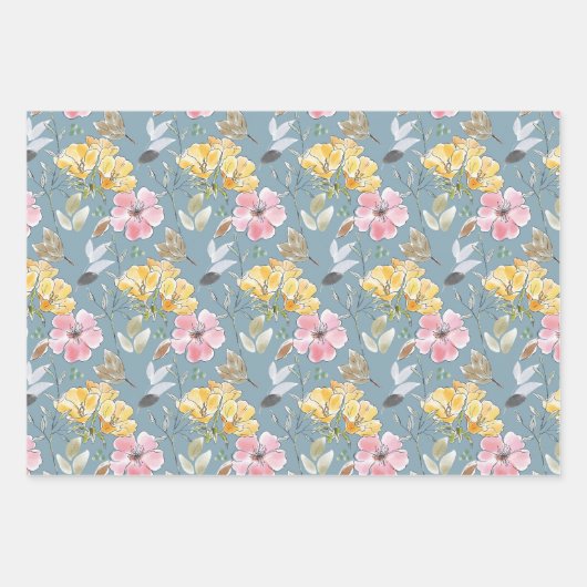 Schöne Blumendrucke Geschenkpapier Set (Vorderseite 2)