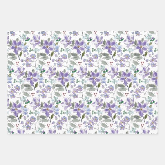 Schöne Blumendrucke Geschenkpapier Set (Vorderseite)