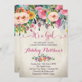 Schöne Blumendusche, Baby Einladung (Vorne/Hinten)