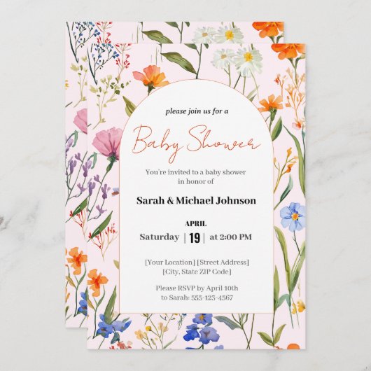 Schöne Blumendusche Einladung (Vorne/Hinten)