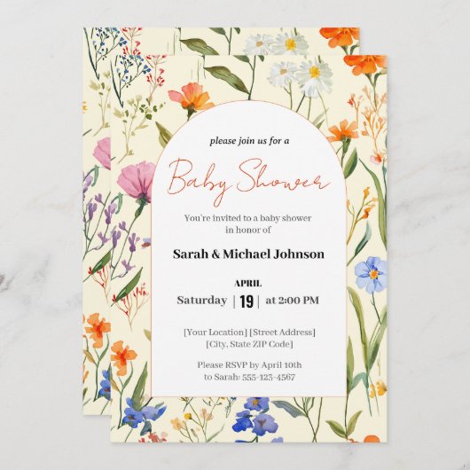 Schöne Blumendusche Einladung (Vorne/Hinten)