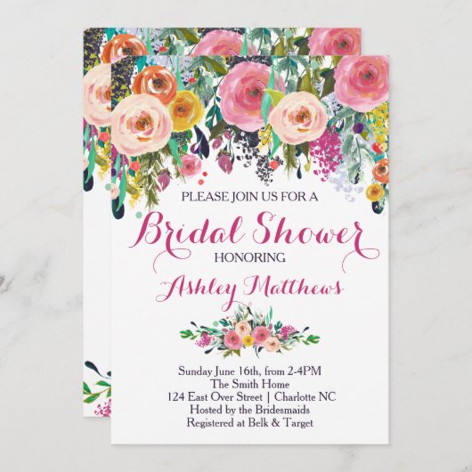 Schöne Blumendusche, Einladung, Baby Einladung (Vorne/Hinten)