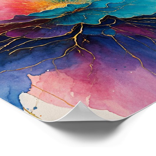 Schöne Blumenfarbe mit schwimmendem Wasser Poster (Ecke)