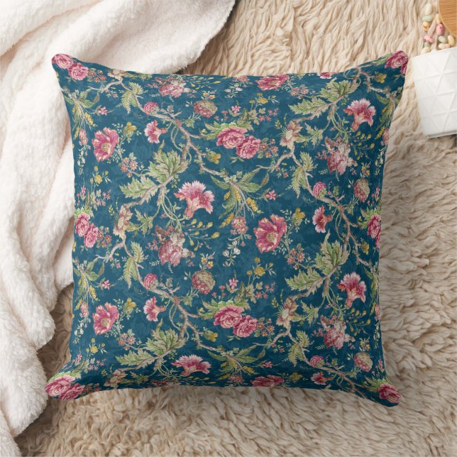 Schöne, blumenfarbene Blume Blauer Hintergrund Kissen (Decke)