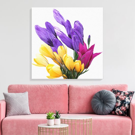 Schöne blumenfarbene hübsche Crocus tulip Leinwanddruck (Insitu (Wohnzimmer))
