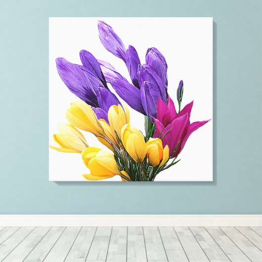 Schöne blumenfarbene hübsche Crocus tulip Leinwanddruck (Insitu (Holzboden))