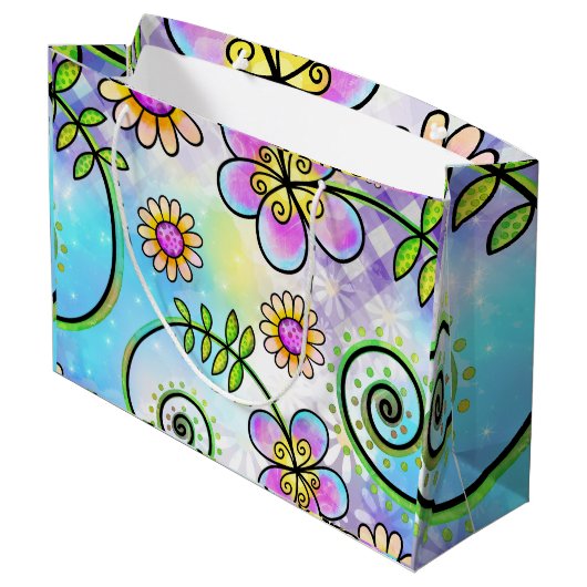 Schöne Blumengeburt Große Geschenktüte (Rückseite Schrägansicht)