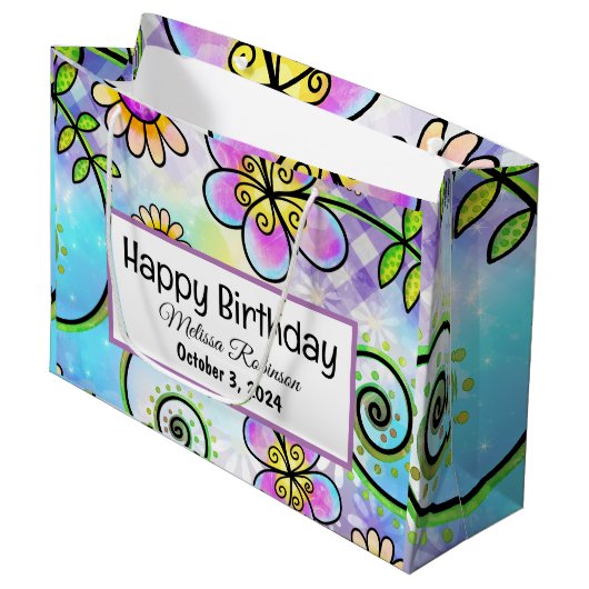 Schöne Blumengeburt Große Geschenktüte (Vorderseite Schrägansicht)