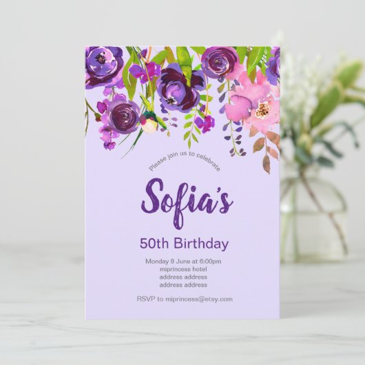 schöne Blumengeburtstagsfeier Einladung (Stehend Vorderseite)
