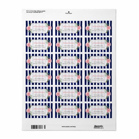 Schöne, blumengeschmückte Silber Glitzer Navy Blue Adressaufkleber (Vorne)