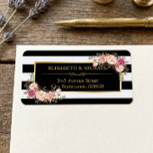 Schöne Blumengolddekor Schwarz-weiße Streifen Adressaufkleber