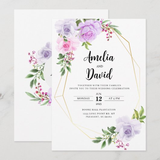 Schöne Blumenhochzeit Einladung (Vorne/Hinten)