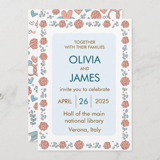 Schöne Blumenhochzeit Einladung (Vorne/Hinten)