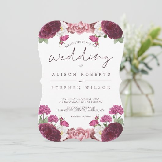 Schöne Blumenhochzeit Einladung (Stehend Vorderseite)