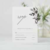 Schöne Blumenhochzeit Rsvp in Schwarz Karte (Stehend Vorderseite)