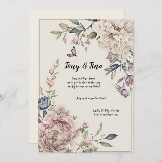 Schöne Blumenhochzeit/Save the Date Einladung (Vorne/Hinten)