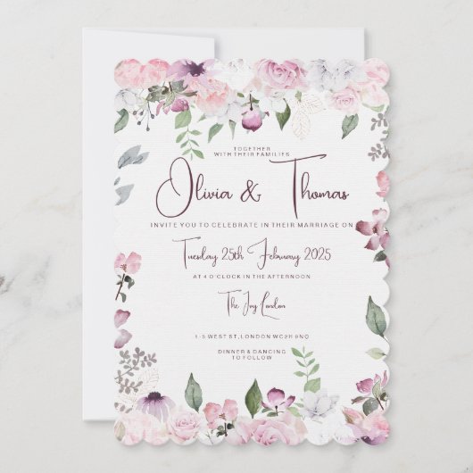 Schöne Blumenhochzeiten Einladung (Vorderseite)