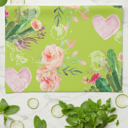 Schöne Blumenkaktus Geschirrtuch (Gefaltet)