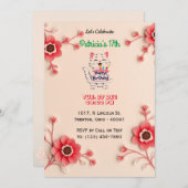 Schöne Blumenkarte zum Geburtstag mit rosa Blume Einladung (Vorne/Hinten)