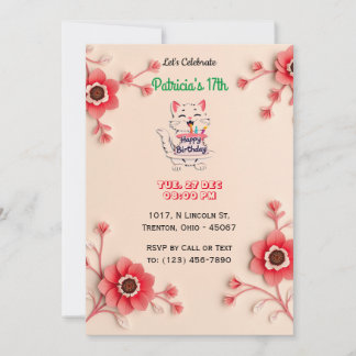 Schöne Blumenkarte zum Geburtstag mit rosa Blume Einladung