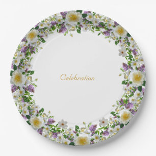 Schöne Blumenkrone, Kranz in Violett & Weiß Pappteller