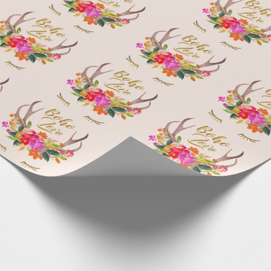 Schöne Blumenmotive Boho Liebe Rentier Antlers Las Geschenkpapier (Ecke)