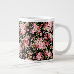 Schöne Blumenmuster-Rose mit grünen Folien Jumbo-Tasse
