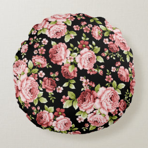 Schöne Blumenmuster-Rose mit grünen Folien Rundes Kissen
