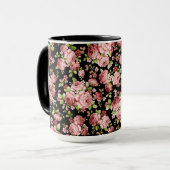 Schöne Blumenmuster-Rose mit grünen Folien Tasse (Vorderseite Links)