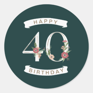 Schöne Blumennummern 40. Geburtstag Runder Aufkleber