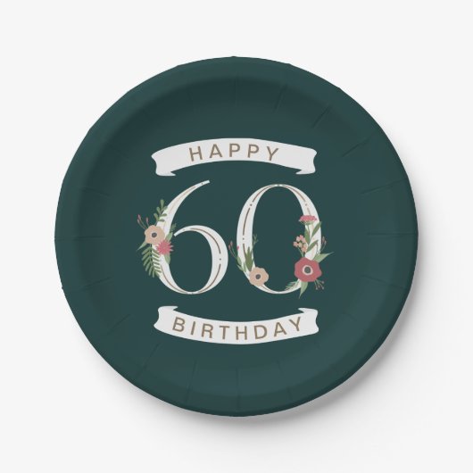 Schöne Blumennummern 60. Geburtstag Pappteller (Vorderseite)
