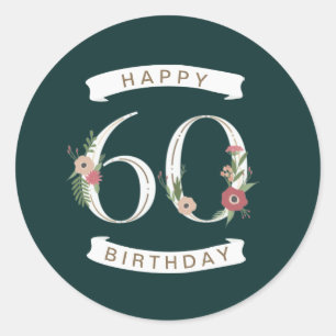 Schöne Blumennummern 60. Geburtstag Runder Aufkleber