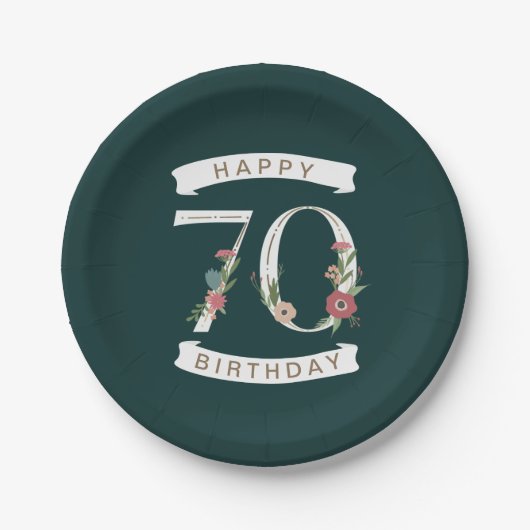 Schöne Blumennummern 70. Geburtstag Pappteller (Vorderseite)