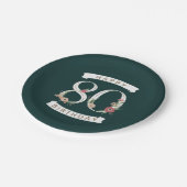 Schöne Blumennummern 80. Geburtstag Pappteller (Schrägansicht)