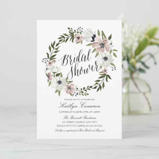 Schöne Blumenreste - Bridal Dusche Einladung (Stehend Vorderseite)