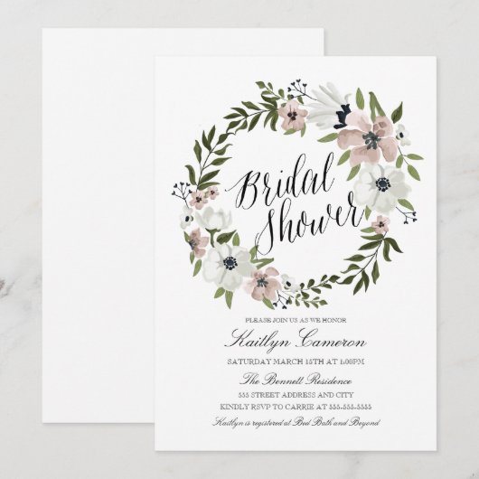 Schöne Blumenreste - Bridal Dusche Einladung (Vorne/Hinten)