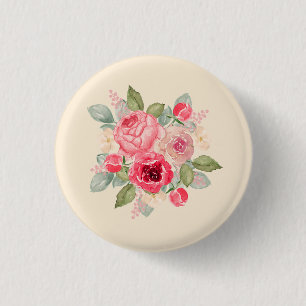 Schöne Blumenstrauß aus bemalten rosa Rosen Aquare Button