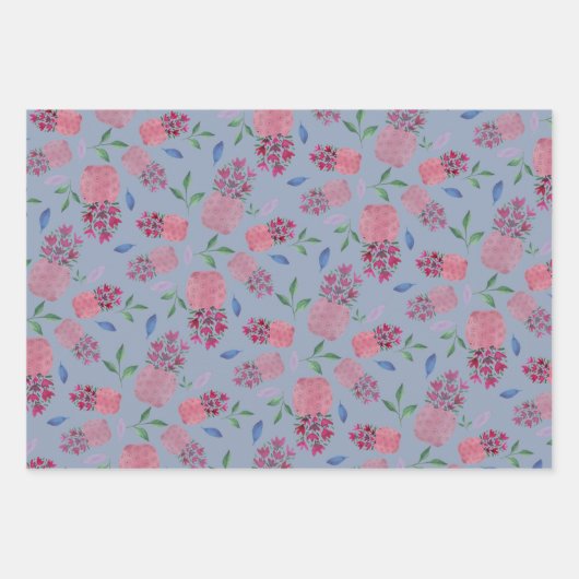 Schöne Blumentöpfe Wasserfarbe in Weiß Geschenkpapier Set (Vorderseite 3)