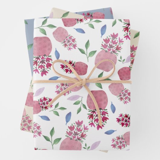 Schöne Blumentöpfe Wasserfarbe in Weiß Geschenkpapier Set (Beispiel)