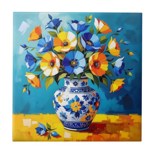 Schöne Blumenvase  Fliese (Vorderseite)