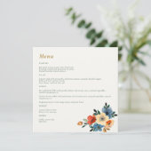 Schöne Blumenwetterhochzeit Menükarte (Stehend Vorderseite)