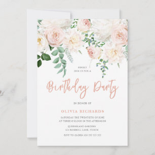 Schöne Blush Bloral Ganzjährig Geburtstagsparty Einladung