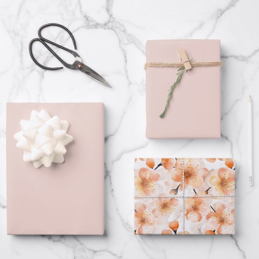 Schöne Blush-Blumen-Brautparty Geschenkpapier Set (Vorderseite)
