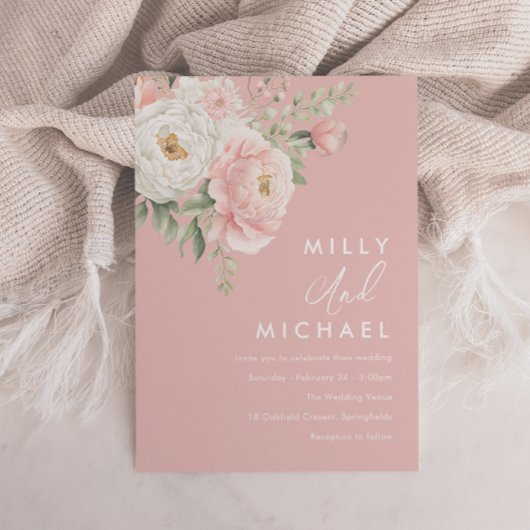 Schöne Blush Botanical Florals Wedding Einladung